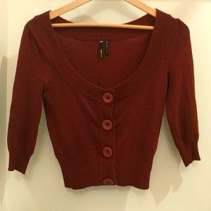 Maroon Scoop Neck Cropped Cardigan